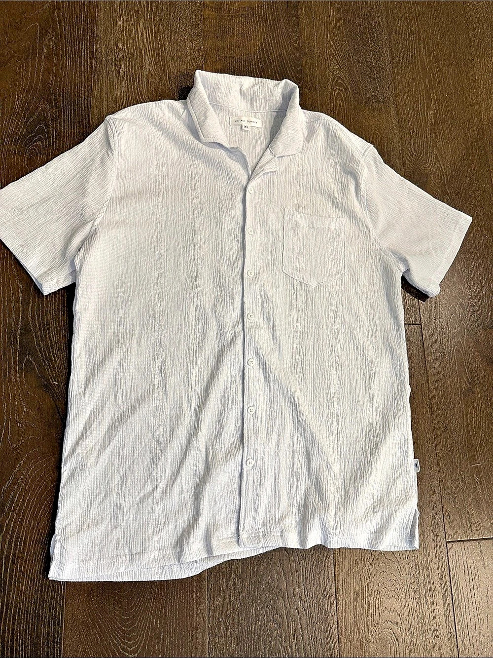 Vintage Summer Textured Short Sleeve Button Down in White XL Like New